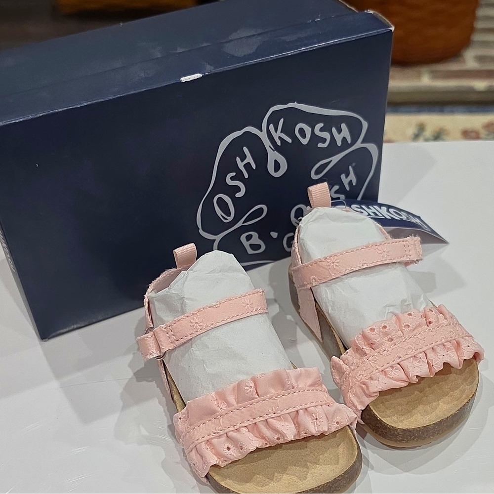 OshKosh B'gosh Size 5 Toddler Girls Pink Strappy Sandals Ruffle Open Toe New